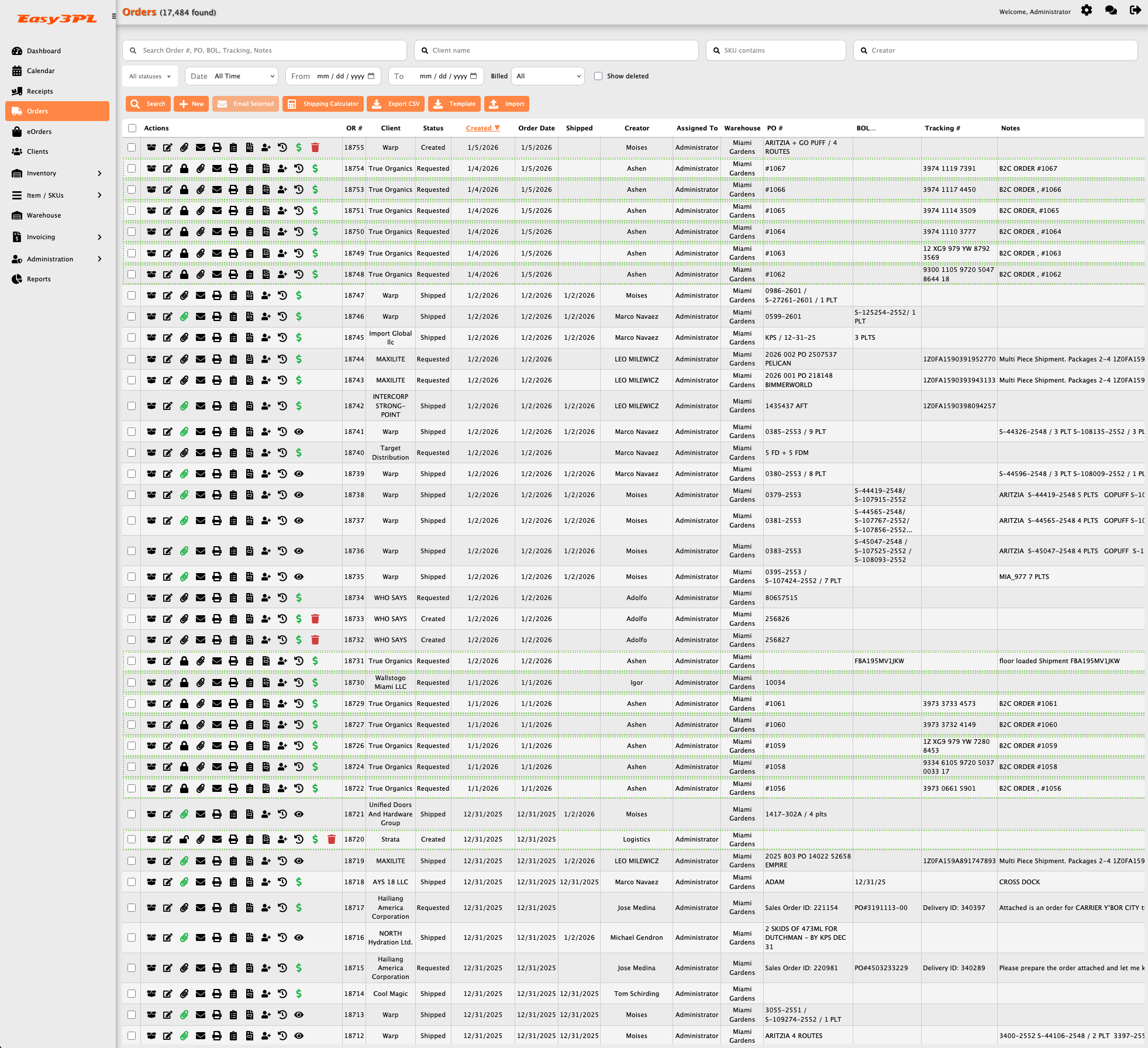 Easy3PL B2B order management interface